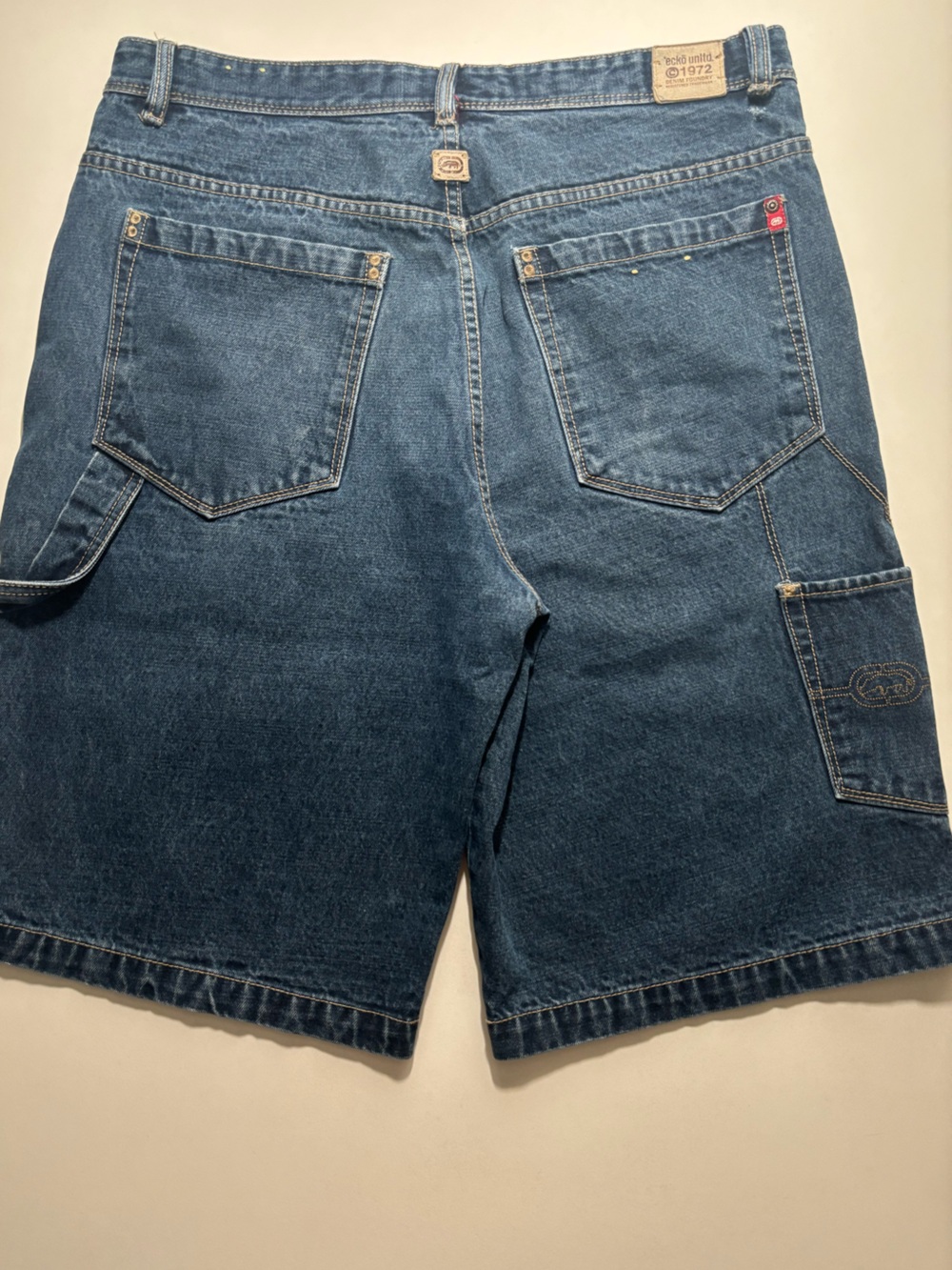 Ecko unlimited baggy carpenter dark blue embroidered jorts/denim shorts